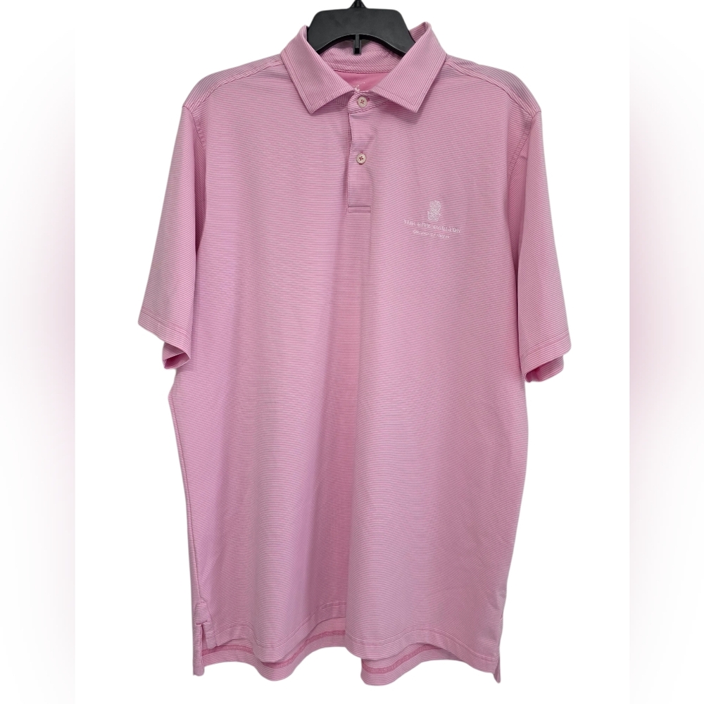 F&G The Ritz Carlton Grand Cayman Stripes Pink Polo Shirt Large